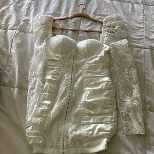 White lace satin combo dress